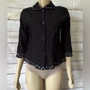 Tomomi  Womens Black 3/4 Sleeve Accordion Ruffled Textured Top Blouse Size S-L